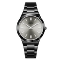 Montre à quartz minimaliste avec bracelet en acier noir et cadran gris soleil texturé - Boîtier Noir Cadran Gris