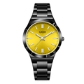 Montre à quartz GEDI avec cadran jaune vif et bracelet en métal noir élégant - Boîtier Noir Cadran Jaune