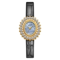 Gedi luxury oval women's watch with sunflower diamond bezel and blue dial - Gold Case Black Blue Shell Dial Black Leather Strap