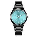 Montre quartz tendance avec cadran turquoise et bracelet à maillons noirs pour femme - Boîtier Noir Cadran Bleu