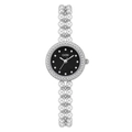 Montre GEDI argentée à cadran noir et bracelet en perles blanches à deux rangs - Boîtier Argenté Cadran Noir Bracelet Argenté