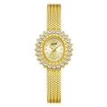 Montre Gedi femme vintage dorée avec lunette en strass et bracelet en maille tressée - Boîtier Doré Cadran Or Clair Bracelet en Maille à Chevrons Doré