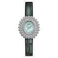 Elegant women's quartz watch with green leather strap and diamond bezel by Gedi - Silver Case Green Shell Dial Green Leather Strap