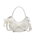 White crescent handbag with bow and pearl lace charm in soft synthetic leather - White