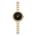 Montre bracelet en perles élégante avec cadran strass noir et détails dorés fins - Boîtier Doré Cadran Noir