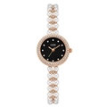 Montre à quartz GEDI pour femme avec bracelet perles double rang et lunette en diamants - Boîtier Or Rose Cadran Noir Bracelet Or Rose