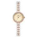 Montre élégante en or rose avec bracelet double perle et lunette sertie de strass - Boîtier Or Rose Cadran Or Rose Bracelet Or Rose