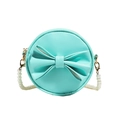 Cute mint green round girl's shoulder bag with large bow and elegant pearl chain - Green