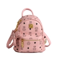 Pink mini backpack with cartoon cat print and gold studs for women fashion - Deep Pink With Pendant