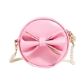 Pink round crossbody bag for girls featuring a large bow and elegant pearl chain strap - Pink
