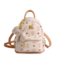Beige mini backpack with cat print, pebbled leather texture and gold stud details - Rice Yellow With Pendant