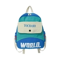 Schoolrugzak voor kinderen in koningsblauw en beige met WORLD. print en contrast - Blauw