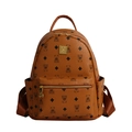 Brauner Rucksack aus Kunstleder mit Bärenmuster und goldenen Metalldetails für Damen - Klein / Gelb
