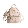 Beige mini backpack with cute cat icon prints and gold rivet details for women - Beige With Pendant