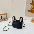 Süße schwarze Kaninchen Umhängetasche für Kinder mit 3D-Blume und Cartoon-Stickerei - Quadratisch / Schwarz