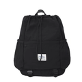 Black drawstring backpack for kids featuring a Mountains woven label and durable fabric - Black