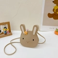 Süße hellbraune Hasen-Umhängetasche für Kinder mit Blumendetail und schmalem Gurt - Rund / Khaki