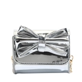 Mini borsa a tracolla in vernice argento con maxi fiocco e catena dorata - Argento