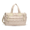 Sac fourre-tout matelassé beige à pois argentés avec bandoulière réglable pratique - Blanc