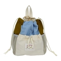 Mochila de moda con cordón para mujer en diseño color block marrón azul y beige - Beige