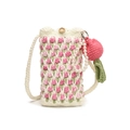 Sac à bandoulière au crochet fait main crème avec motifs tulipes et perles - Rose