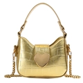Golden stone pattern mini crossbody bag for kids with metallic heart buckle and chain - Gold