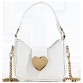 White mini crossbody bag for kids with crocodile texture and gold heart buckle - Off-white