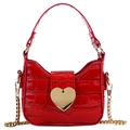 Mini red crossbody bag for kids featuring faux crocodile texture and gold heart clasp - Red