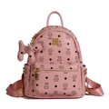Zaino rosa in finta pelle con stampe di gatti neri, borchie dorate e ciondolo a cane - Solo Borsa / Medio / Rosa scuro