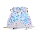 White iridescent sequin bucket bag with drawstring closure and golden chain strap - Off-white