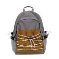 Mochila escolar gris y amarilla minimalista con diseño de cordón y bolsillos laterales de malla - Marrón