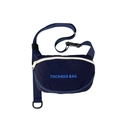 Dunkelblaue Nylon-Gürteltasche für Kinder mit hellblauem Logo und weißem Reißverschluss - Marineblau
