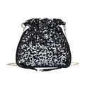 Fashionable black sequin drawstring bucket bag with gold chain strap for women - Silver