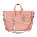 Sac bandoulière en toile rose avec poches multiples et pompon décoratif - Rose