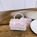 Bolso para niña con plumas rosas, cola de sirena, asa de perlas y cadena dorada - Sirena