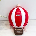 Detailed close-up of 3D hot air balloon backpack with red and white shell and canvas basket - Red