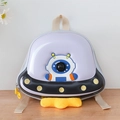 UFO-shaped kids backpack with purple shell, astronaut print and yellow plush trim - Black