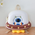 Vista detallada de la mochila rígida OVNI para niños con un lindo diseño de astronauta - Marrón