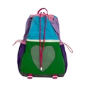 Colorful multi-color patchwork drawstring school backpack with white heart mesh pocket - Green