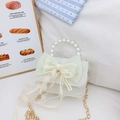 Sac à main blanc en dentelle pour fille avec nœud vert et poignée en perles élégant - Blanc Cassé