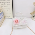 Sac à main blanc en dentelle pour fille avec roses roses et poignée en perles - Rose Rose