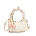 Borsa a tracolla plissettata per bambini color panna con ciondoli a tulipano rosa - Bianco