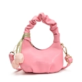 Borsa a nuvola rosa arricciata per bambina con ciondolo floreale e tracolla dorata - Rosa scuro