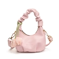 Pink pleated cloud bag for kids with floral tulip charms and detachable strap - Light Pink