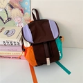 Sac à dos en nylon à patchwork de couleurs violet orange et marron avec cordon de serrage - Sac Seul / Marron