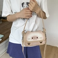 Cute cartoon cat crossbody handbag for women with kitten pattern and kitten paw details - Toast Brown Without Pendant