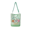 Mint green checkered kids canvas shoulder bag with cute cartoon animals and bear print - Three Bears Style