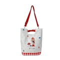 Japanese style kids canvas tote bag with cartoon print and red checkered bottom - Little Red Riding Hood Style