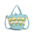 Mini borsa a tracolla con tulipani all'uncinetto fatta a mano con bottone perlato - Blu