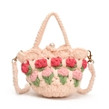 Mini borsa rosa all'uncinetto con fiori 3D e chiusura elegante con perla sintetica - Rosa